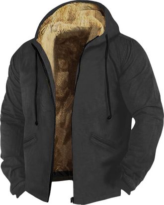 Generic Winter Coats for Men Running Jacket Mens Fleece-Lined Jackets with Pockets Classic Coat to Gathering Comfortable Coats Practical Jacket for Casual Out