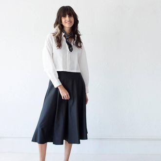 Nicholson & Nicholson Puzzle Midi Skirt In Charcoal/grey Pinstripe