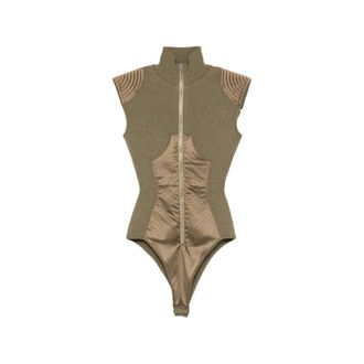 Jean Paul Gaultier Body, female, Green, Size: M Ribbed High Neck Bodysuit
