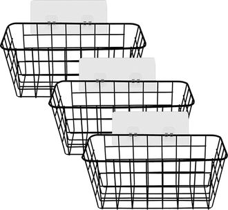 OEM 3 Organizadores Adhesivos Negros Para Armarios, Dimensiones 28,5 X 12,5 X 12,5 Cm, Para Usar En La Cocina, El Ba&ntilde;o O El Dormitorio