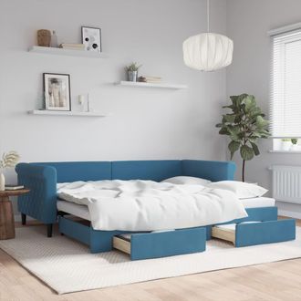 vidaXL Sof&aacute; Cama Nido Con Cajones Terciopelo Azul 90x200 Cm Vidaxl