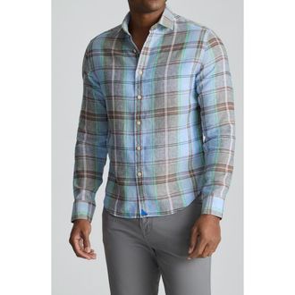 UNTUCKit Plaid Wrinkle Resistant Linen Button-Up Shirt in Blue at Nordstrom, Size X-Large