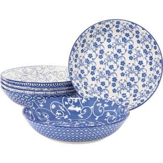 Elama Aurora 6 Piece Assorted Porcelain Bowl Set in Blue at Nordstrom