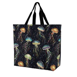 Generic Jellyfish Large Reusable Shopping Bag Lightweight Foldable Tote Bags Washable Shoulder Handbag