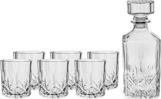 Fifth Avenue Crystal Jay Imports Loretto 7Pc Whiskey Glasses & Decanter Set