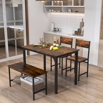 Costway Costway 4-Piece Dining Table & Chair Set Industrial Kitchen Table Set in Brown