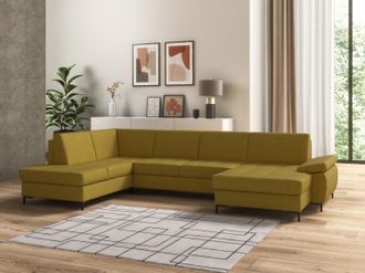 Domo Collection Wohnlandschaft »Capelo, komfortabel, klare Linien zeichnen dieses Design aus, U-Form« mit Armteilverstellung, wahlweise mit Bettfunktion, Federkern