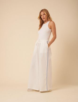 Nobody's Child White Side Stripe Wide Leg Trousers
