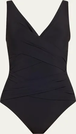 Karla Colletto V-Neck Ruched One-Piece Swimsuit