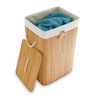 Relaxdays Relaxdays Cesto Ropa Sucia Plegable, Cubo Colada Rectangular Con Tapa, Bamb&uacute;, 83 L, 65,5 X 43,5 X 33,5 Cm, Natural