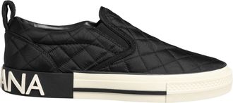 Dolce & Gabbana Womens Black Quilted Slip On Low Top Sneakers Shoes Polyester Pu Viscose