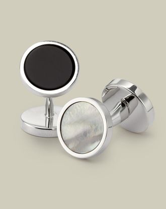 CHARLES TYRWHITT Mother Of Pearl and Onyx Evening Cufflinks - Silver by Charles Tyrwhitt