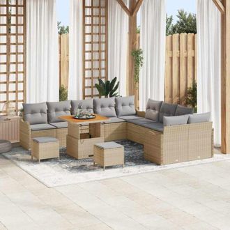 vidaXL Vidaxl - Conjunto De Sof&aacute; De Jard&iacute;n Con Coj&iacute;n 13 Pcs Beige, Gris Claro