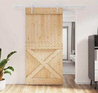 vidaXL Puerta Corredera Con Herrajes Madera Maciza De Pino 100x210 Cm Vidaxl