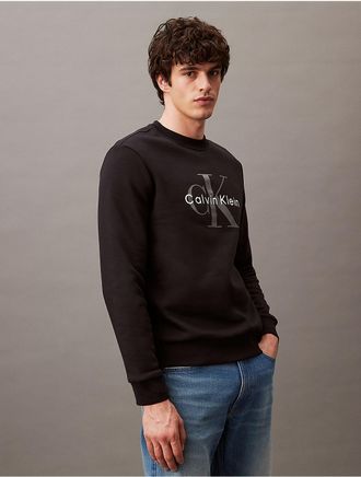 Calvin Klein Jeans Calvin Klein Mens Monogram Logo Relaxed Fleece Crewneck Sweatshirt - Black - XL