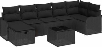 vidaXL Garden Sofa Set with Cushion 8 pcs Black Poly rattan vidaXL