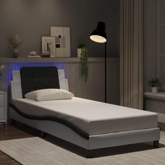 vidaXL Vidaxl - Estructura Cama Con Led Cuero Sint&eacute;tico Blanco Y Negro 90x190cm