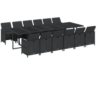 vidaXL Set Comedor De Jard&iacute;n 13 Pzas Con Cojines Rat&aacute;n Sint&eacute;tico Negro Vidaxl