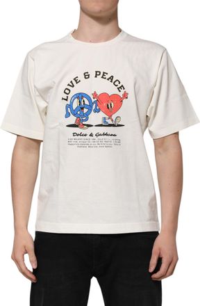 Dolce & Gabbana White Love Peace Cotton Men Crew Neck T-Shirt