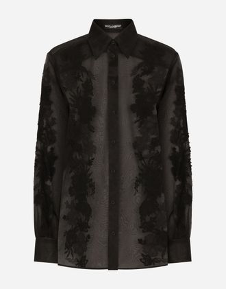 Dolce & Gabbana Organza Shirt With Lace Appliqués - Woman Shirts And Tops Black 38