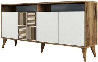 Dmora Dmora - Consola Dpiccion, Mesa multiusos, Gabinete de soporte, Escritorio de pasillo, 160x35h79 cm, Nogal y Blanco