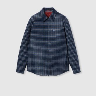 Gucci Wool Flannel Zip Jacket With Embroidery, Size 44, Blue, Ready-to-wear