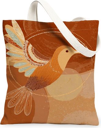 Generic Artistic Bird Canvas Tote Bags, Vintage Feather Design Reusable Grocery Bags, Autumn Lightweight Washable Shoulder Strap Ca, Brown, 13x15 Inch