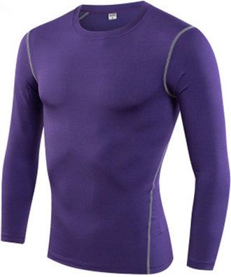 Generic MensSports Tights Long Sleeve Elastic Quick Drying Basketball Training Base Coat Running Fitness Jacket Running Top Mens Long Sleeve, purple, L