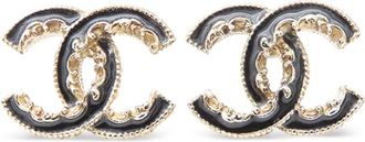 Chanel 2014 CC Baroque vergulde emaille oorbellen - Zwart