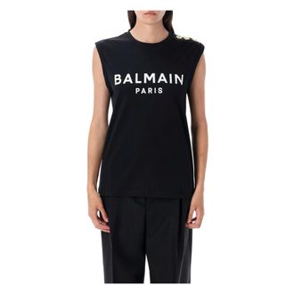 Balmain Sleeveless Tops, female, Black, XS, Paris Tank Top