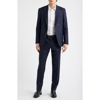 Jack Victor Engel Navy Microcheck Peak Lapel Wool Suit at Nordstrom, Size 40 Regular