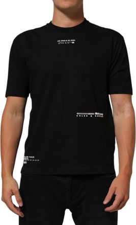 Dolce & Gabbana Black Statement Cotton Crew Neck Men Mens T-shirt