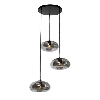 QAZQA Art D&eacute;co L&aacute;mpara Colgante Art Dec&oacute; Negra Con Cristal Ahumado Redonda 3 Luces - Ayesha Vidrio /acero Redonda Adecuado Para Led Max. 3 X 25 Watt - Qazqa