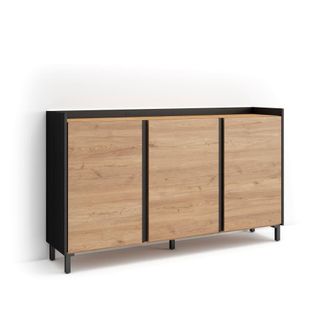 Skraut Home Aparador efecto madera roble y negro 156x35x91cm con patas