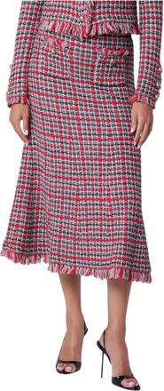 Self Portrait Frayed Midi Rok - Dames - Rokken - Rood - Maat: L Katoen