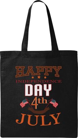 Generic Happy Independence Day 4th July Brown Graphic Natural Ecological Cotton Tote Bag Black