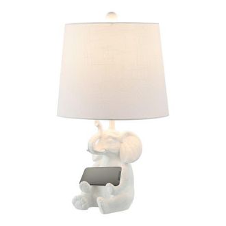 Jonathan Y Designs Kairi Modern Shabby Chic Resin/Iron Happy Elephant LED Kids Table Lamp with Phone Stand in White at Nordstrom