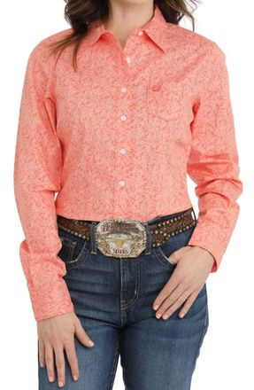Cinch Womens Stretch Button Down Paisley Shirt In Coral