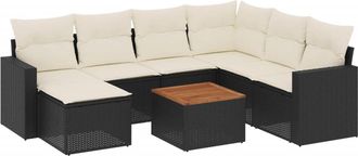 vidaXL Set De Sof&aacute;s De Jard&iacute;n 8 Piezas Y Cojines Rat&aacute;n Sint&eacute;tico Negro Vidaxl