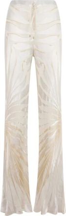 Roberto Cavalli Broek Met Ray Devor&eacute; Print - Dames - Wijde Broeken - Wit - S - Leer - Broeken