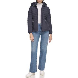 Calvin Klein Womens Light-Weight Hooded Puffer Jacket Down Coat, Classic Blue, L