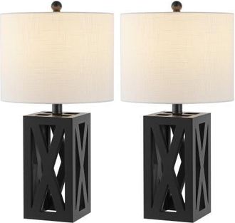 Jonathan Y Designs Stewart 21.5 Farmhouse Wood LED Table Lamp in Black at Nordstrom