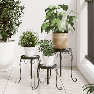 vidaXL Soportes Para Plantas 3 Uds Cer&aacute;mica Negro Y Blanco Vidaxl