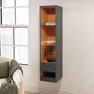 GFW Leon Tall Shelf Unit with LED Oak/Anthracite in Dark Grey