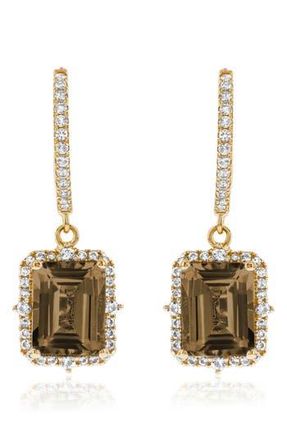 Suzy Levian Semiprecious Stone Halo Drop Earrings in Brown/yellow at Nordstrom Rack