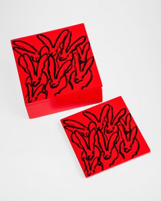 Hunt Slonem Red Rover Lacquered 5-Piece Coaster Box Set
