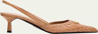 Prada 55mm Triangle Logo Woven Leather Slingback Pumps