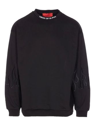 Vision Of Super Sweater met geborduurde vlammen en ronde hals - Zwart