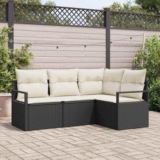 vidaXL Conjunto De Sof&aacute; De Jard&iacute;n 4 Pcs Negro Polirat&aacute;n Vidaxl