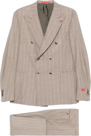 Isaia Completo gessato doppiopetto - Marrone